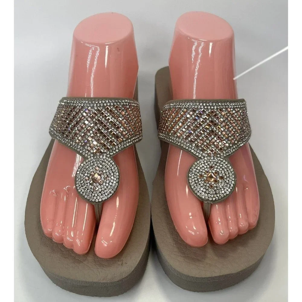 Skechers Vinyasa Glory Day Womens Taupe Embellished Flip Flop Sandal US 9 EUR 39